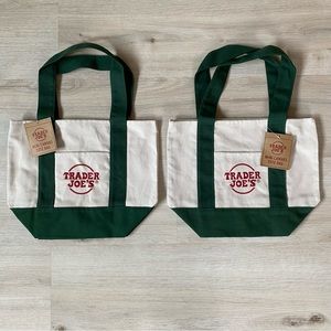 2 NEW Trader Joe's Mini Canvas Tote Bags - Green